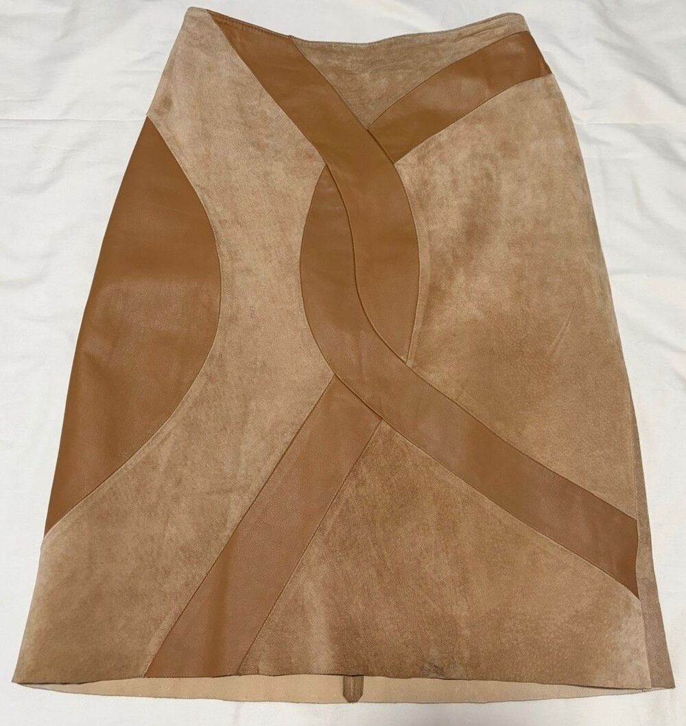 Vintage MARGARET GODFREY  Suede Leather Skirt Mod Patchwork Y2K Size 8